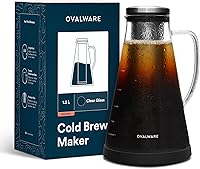 Ovalware RJ3 Cold Brew Coffee Maker 1.5L Glass Pitcher with Stainless Steel Filter - Airtight Iced Tea Compatible
