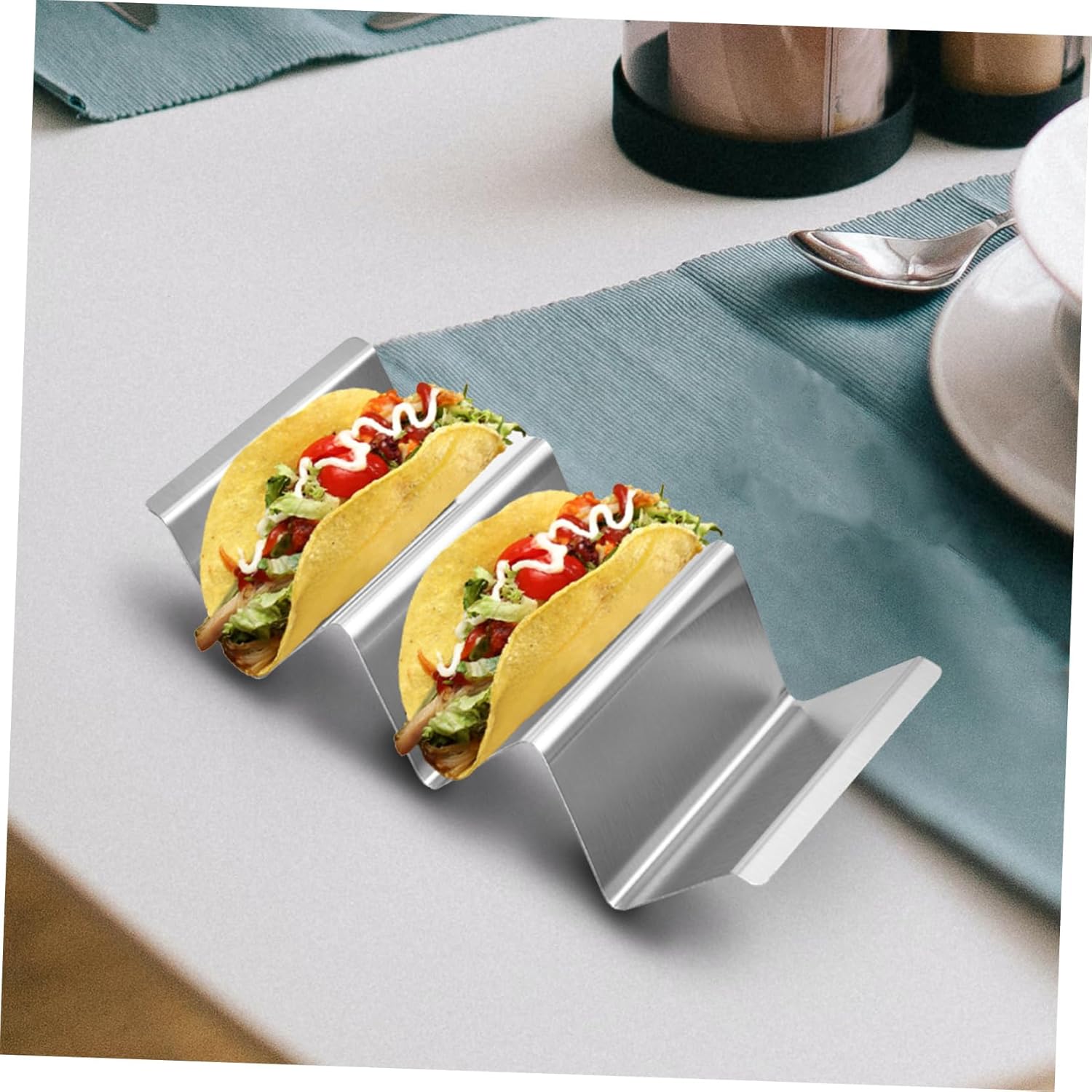 IMIKEYA 4-Piece Stainless Steel Taco Holder Set Handle 22x10x5CM Alternative for 3 Shells Dishwasher and Oven Safe Taco Tray for Home and Restaurant Use
