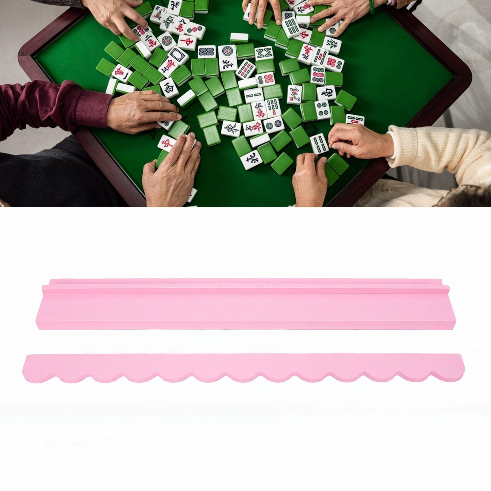 Bastidores Mahjong de Madera de 17 Pulgadas, Elegante Diseño Ondulado con Empujadores para Noches de Juegos Familiares, Madera Maciza de Primera Calidad, 4 Piezas