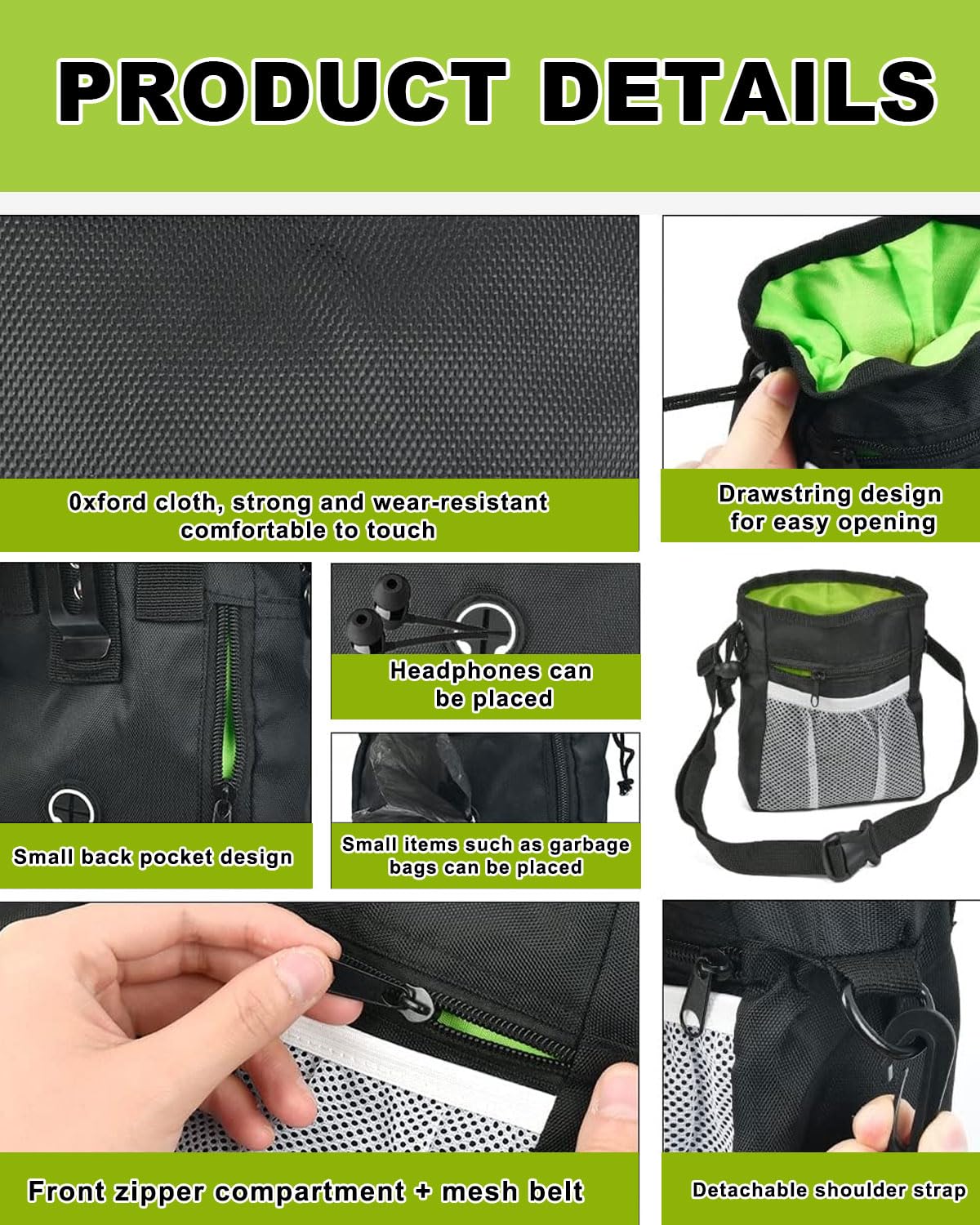Sacchetti portatili per animali domestici da 1 pezzi in Piccola borsa per dolcetti, borsa da passeggio portatile, borsa per cani a mani libere (Nero di grandi dimensioni)