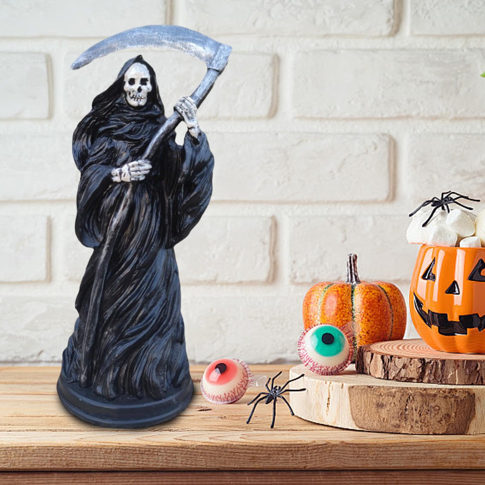 ホラー フィギュア リアル表情　オブジェ Amazon.co.jp: 黒いローブの死の置物 - 鎌を持ったホラーフィギュア