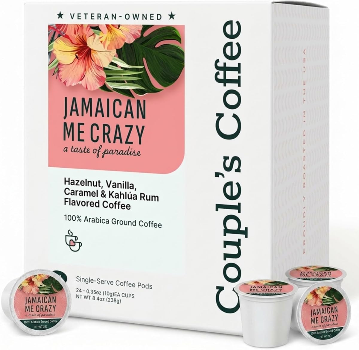 Couple's Coffee Jamaican Me Crazy Flacored Coffee K-Cup Medium Roast 24ct | Flavored single-serve pods with vanilla, hazelnut, and rum. Every purchase gives back to military families.