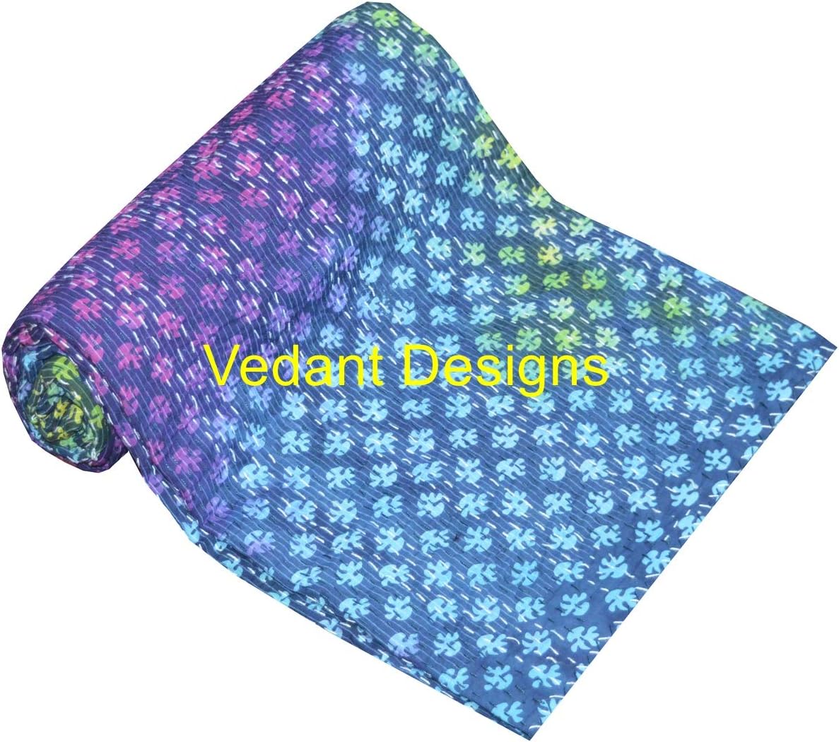 Indian Tie Dye Kanth Quilt Hand Block Print Kantha Throw Cotton Quilt Bedpread Gudari