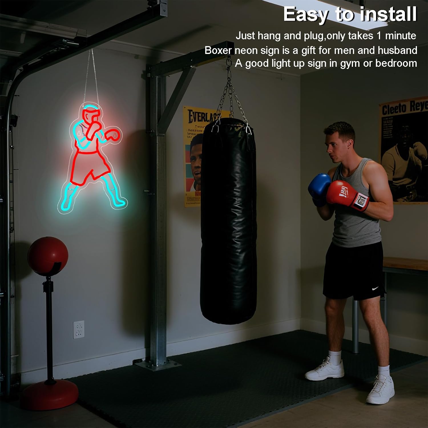 Boxing Neon Signs for Wall Decor,LED Neon Light, Dimmable USB Powered,Wall Decoration for Man Cave Arean Gym Party Home Gym Fitness Club,Gift for Boxing Fans Men,16.2 * 10.8 Inch