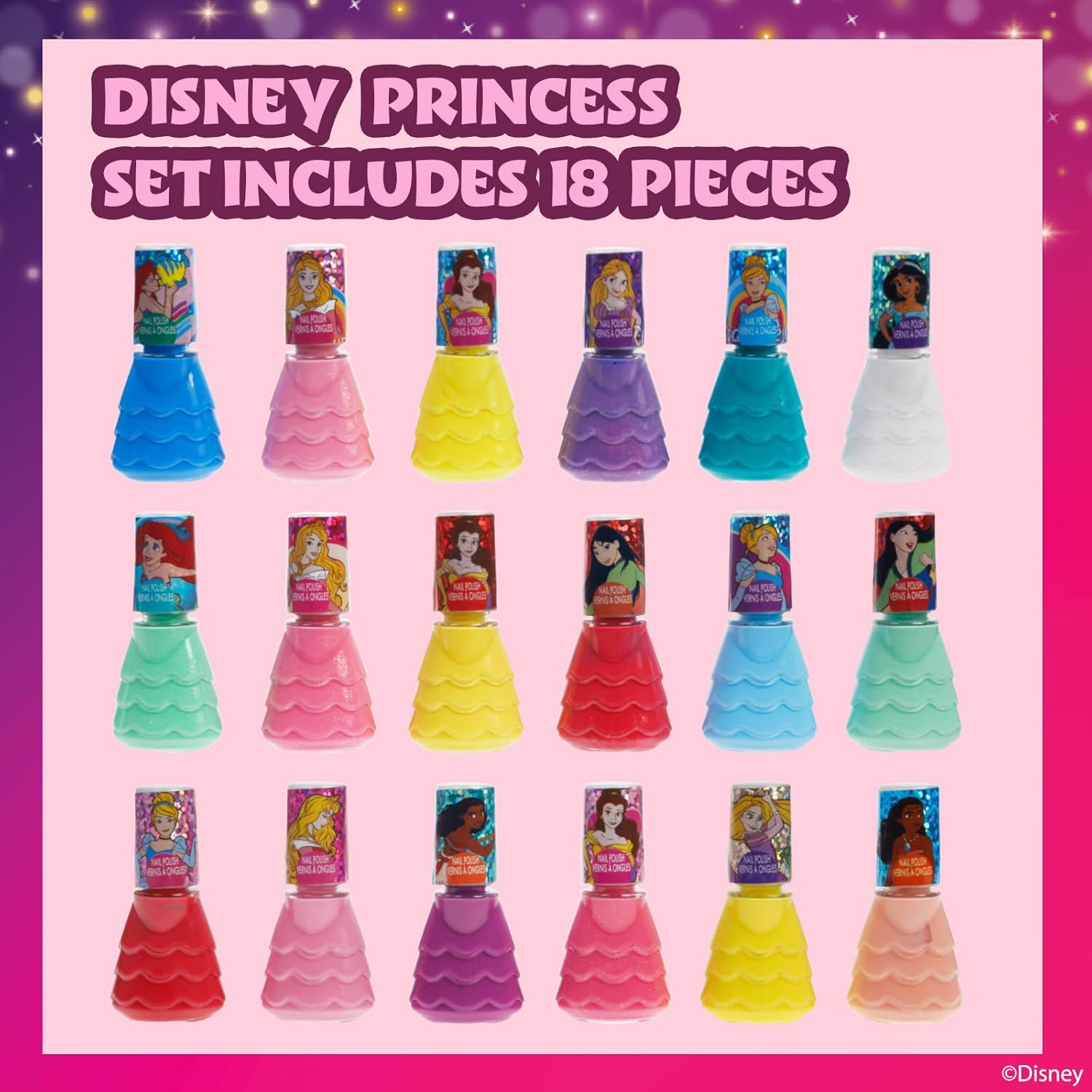 Townley Girl Disney Princess Castlebox Non-Toxic Peel-Off Water-Based Natural Safe Quick Dry Nail Polish | Gift Kit Set for Kids Girls, First Princess | Opaque Colors, Ages 3+ (18 Pcs) image 2 of 9 B084P9XB4P
