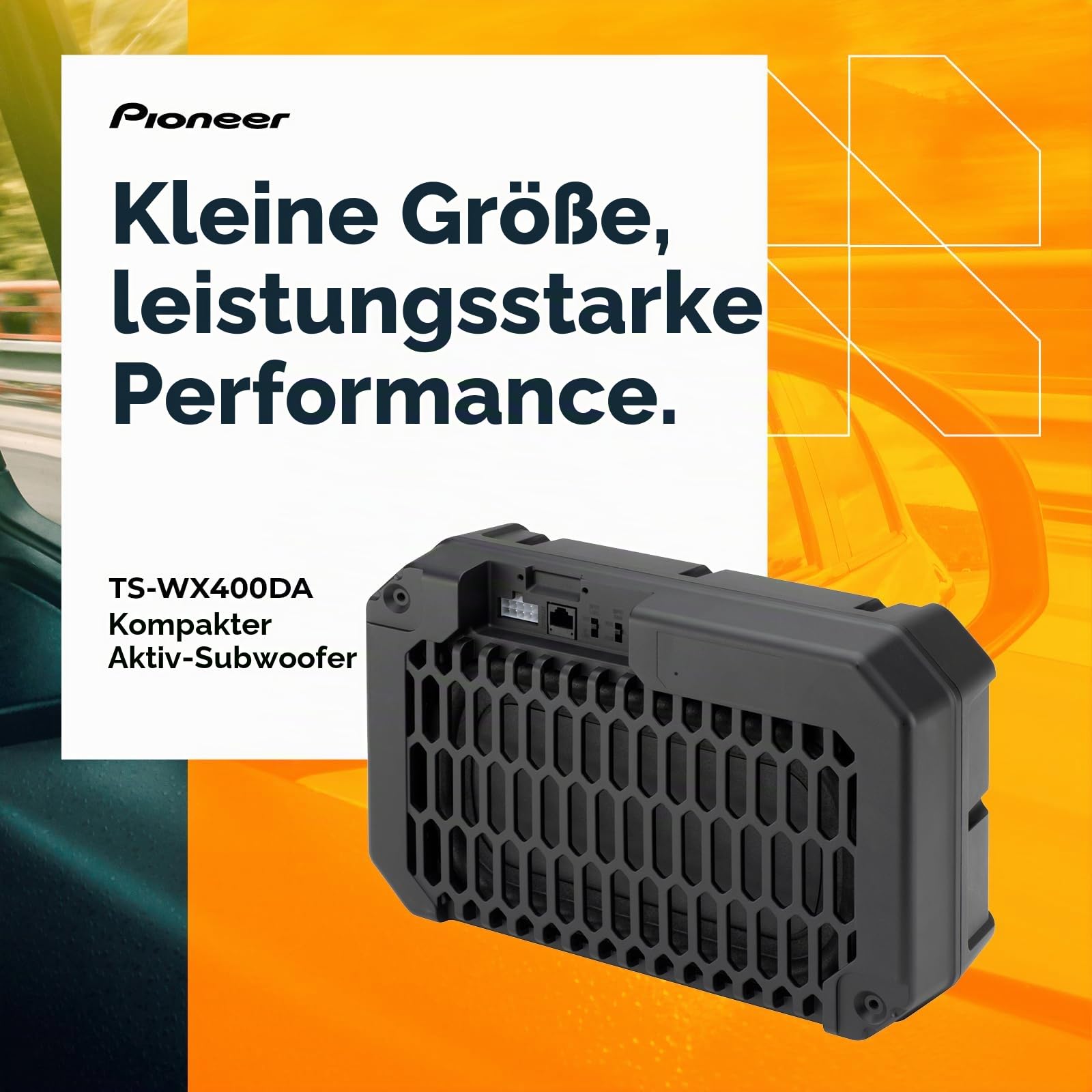 PIONEER TS-WX400DA Class-D Aktivsubwoofer mit digitaler Bassregelung für tiefedynamische Bässe (250 W), 2 frei wählbare Bassmodi, schwarz, 300 x 100 x 200 mm