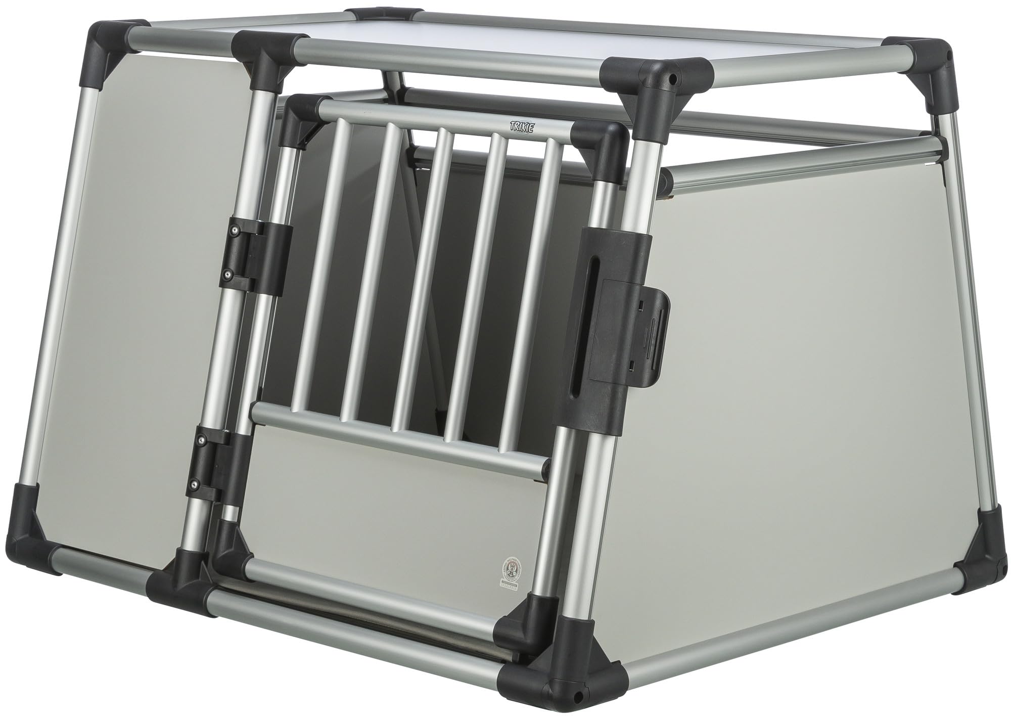 TRIXIE dog transport box, aluminium, L: 90 × 64 × 78 cm, light grey/silver, safety lock, good view through the rear window, high-closed walls - 39343