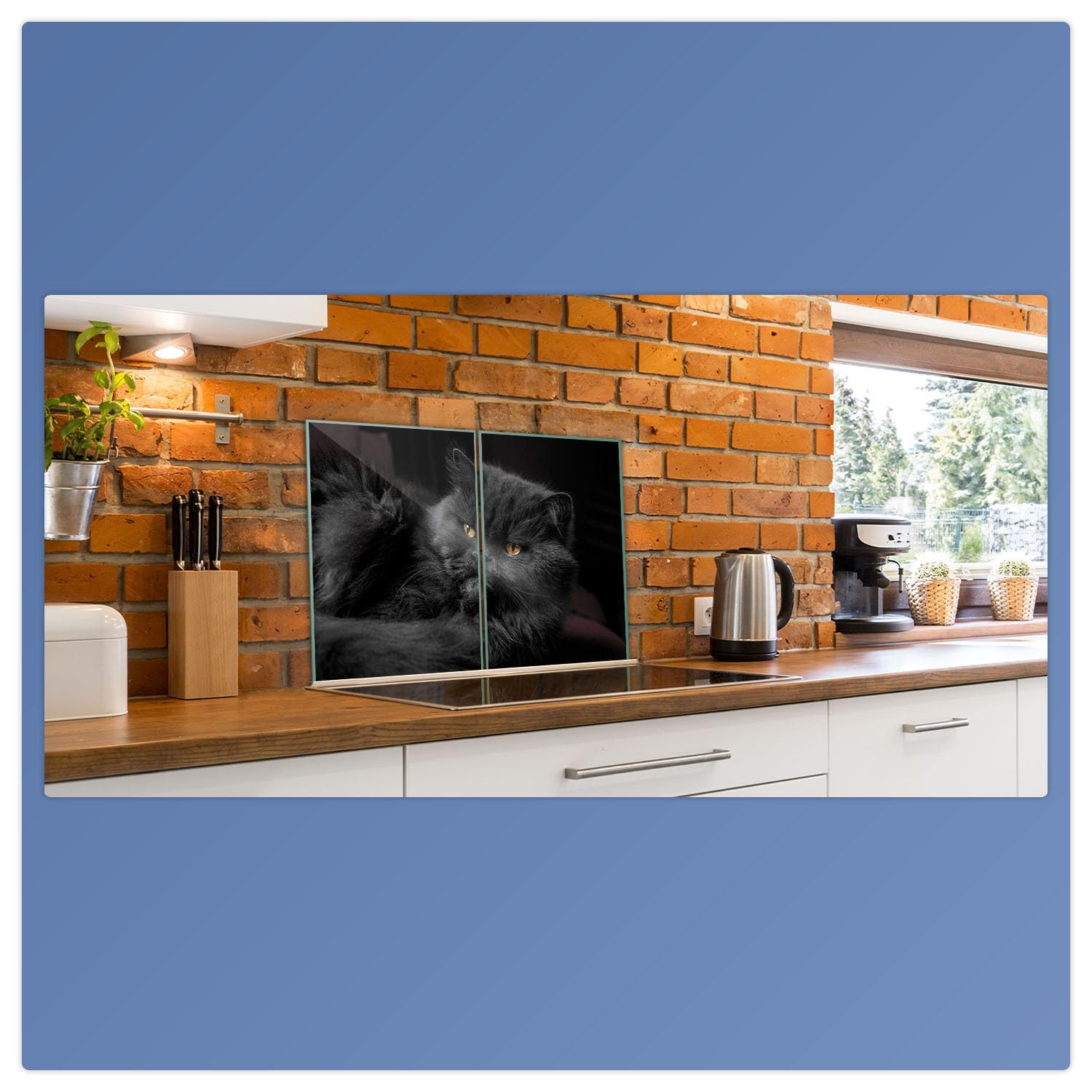 Herdabdeckplatte Abdeckung Ceranfeld Abdeckplatte Schneidebrett 2-Teilig 80x52 Katze Schwarz Spritzschutz Glasplatte Ceranfeldabdeckung Schutz Herdschutz Sicherheitsglas Glasschneidebrett 2x40x52