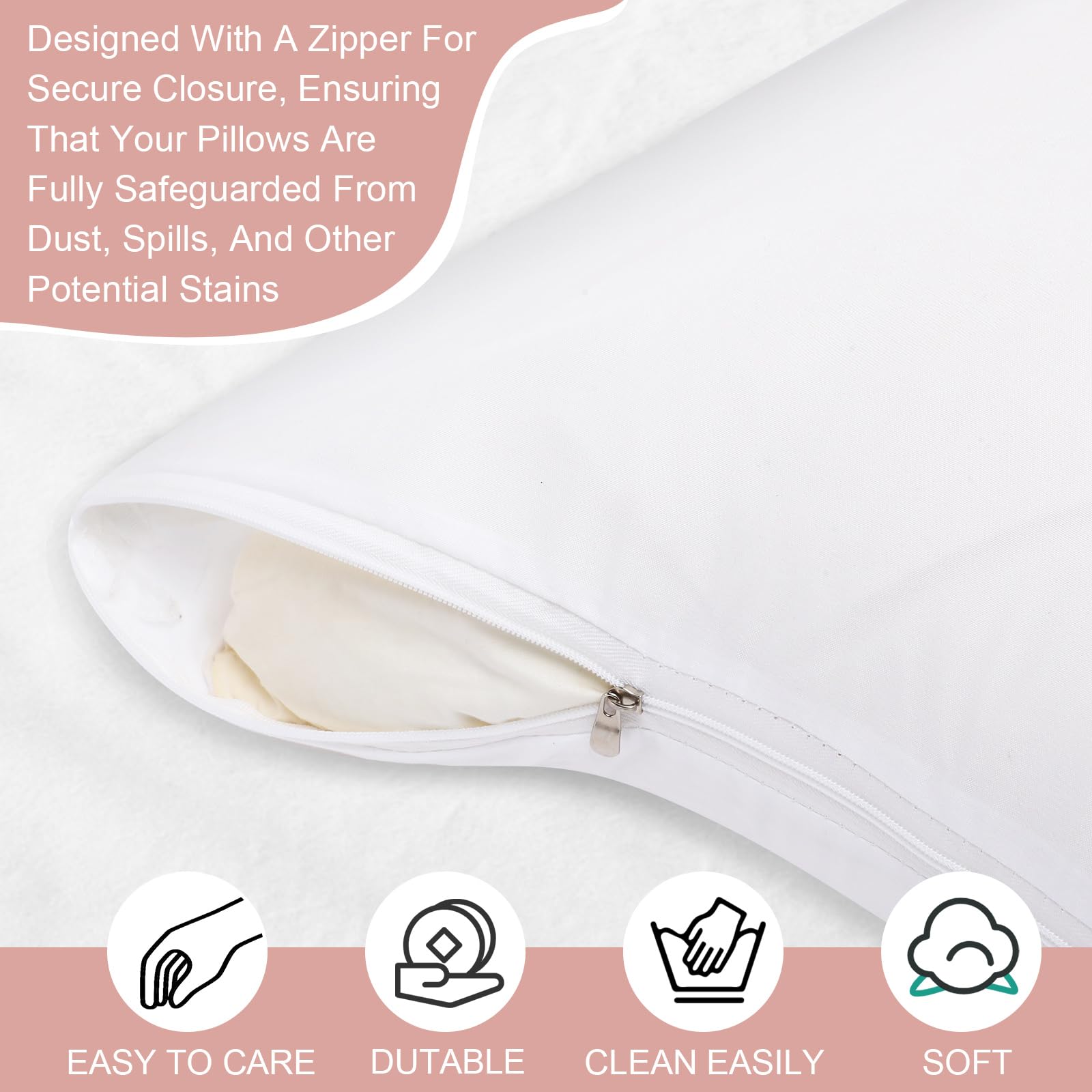 Shimeyao 48 fundas de almohada con cremallera, fundas de almohada estándar a granel, suaves, transpirables, de satén de algodón, protección contra el polvo, fundas de almohada blancas para el hogar,