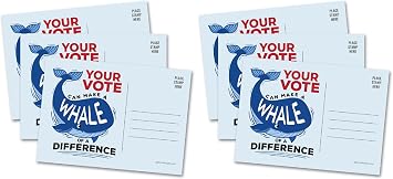 Pink Pixie Studio 100 Whale of a Difference Voter Postcards 4 x 6 Bulk Blank Back for Message to Encourage Voting Political Issues Vote No Smear Made in the USA Pack of 2