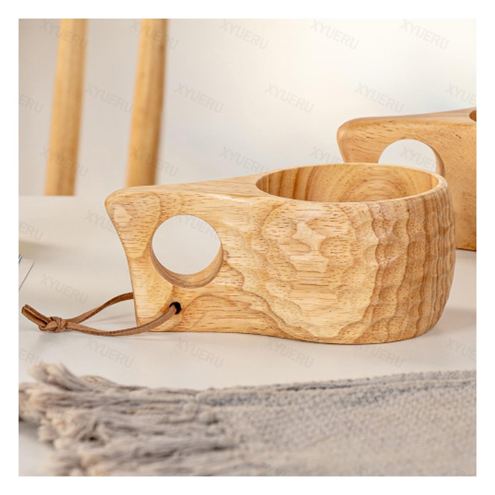 Taza de camping de madera, hecha a mano, taza de café de viaje con asa y correa para el cuello, taza de campo portátil para té y leche, esencial para senderismo al aire libre