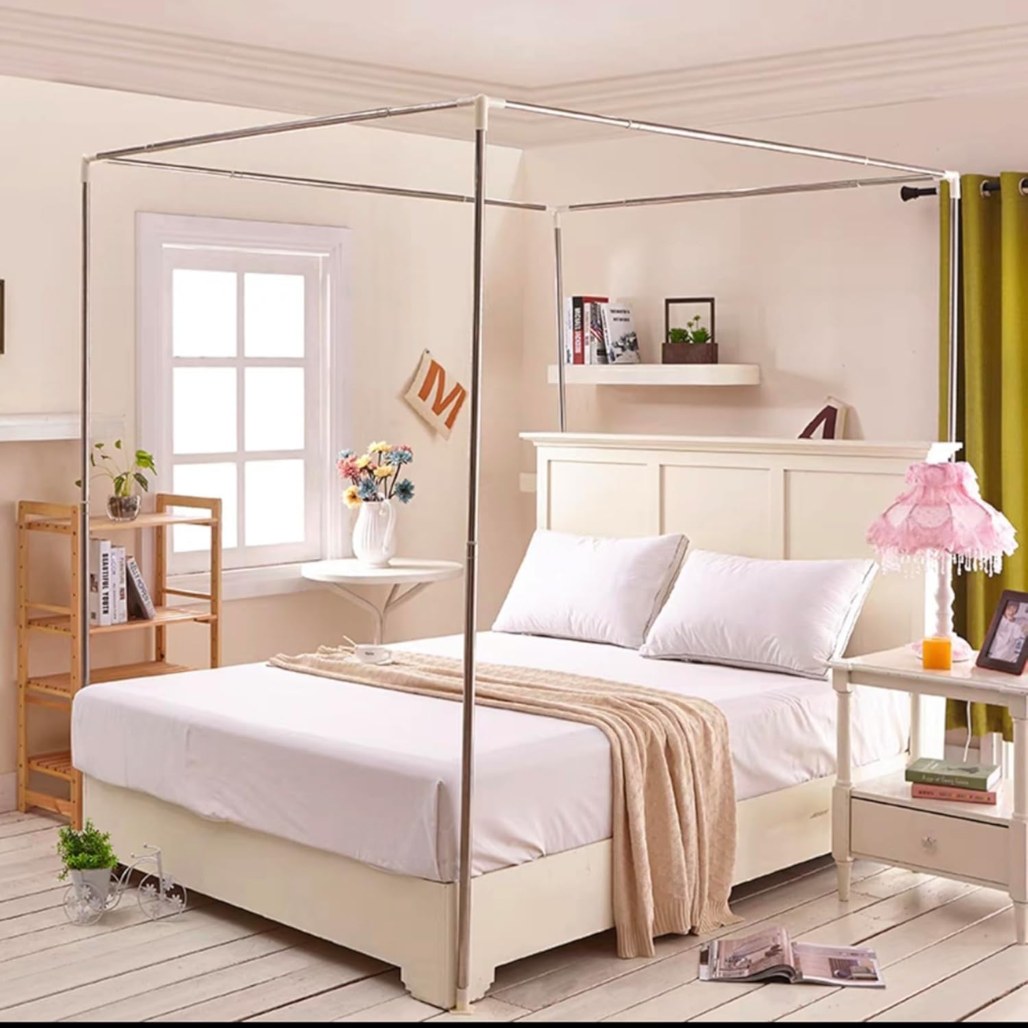 GJMSSMY Full Size Bed Canopy Frame Poles, Corner Bed Canopy Post, Mosquito Net Bed Netting Canopy Frame for Bedroom