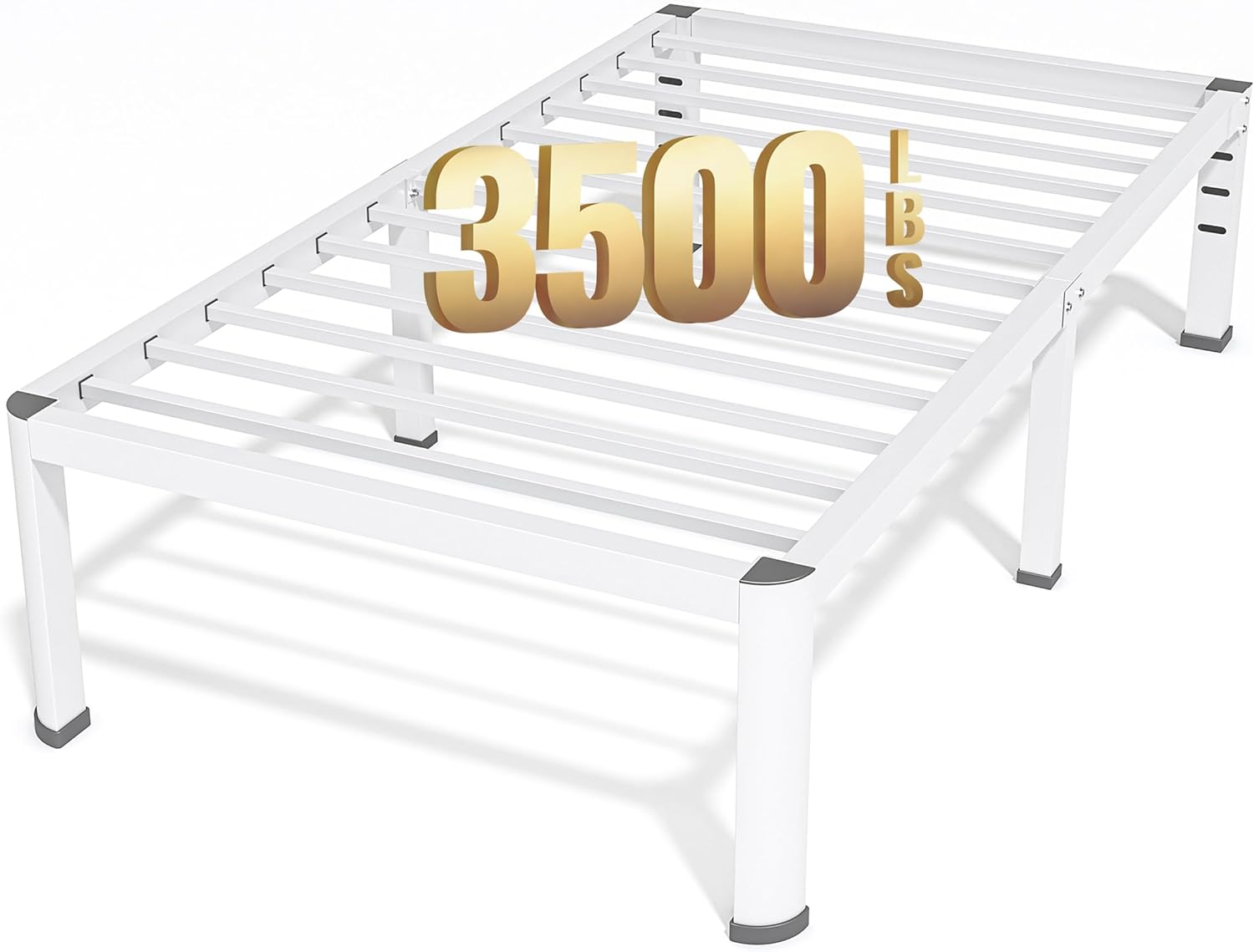 18 Inch Twin Size Metal Bed Frame with Round Corners, Storage Space Under High Bed Frame-Heavy Duty Steel Slats Support, Noise Free - Easy Assembly - No Box Spring Needed,White Twin 18 Inch White