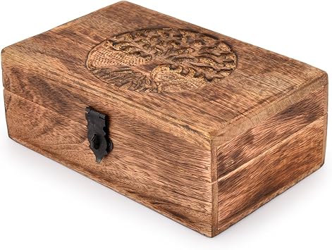 Samhita Handmade Mango Wood Tree of Life Engraving Beautifully Keepsake Box Jewellery Organizer أفكار هدايا فريدة للرجال والنساء ( Flame Work Finish )