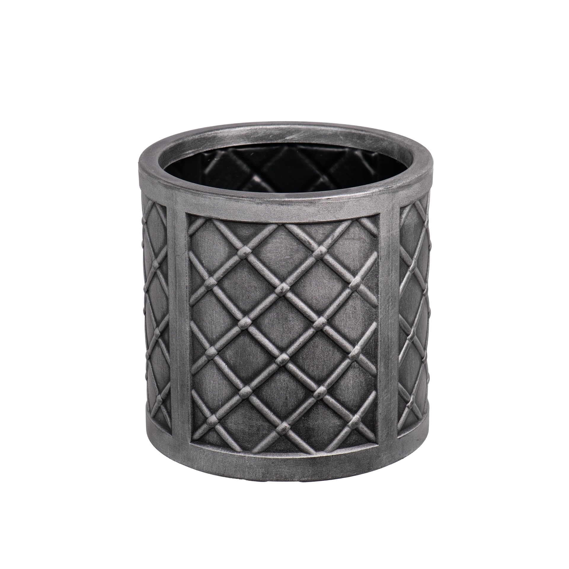 Strata Lazio Round Plastic Planter, Pewter Grey, Lazio Style, Painted Finish, Lightweight, Freestanding, 33.5 CM or 43 CM (33.5 CM)