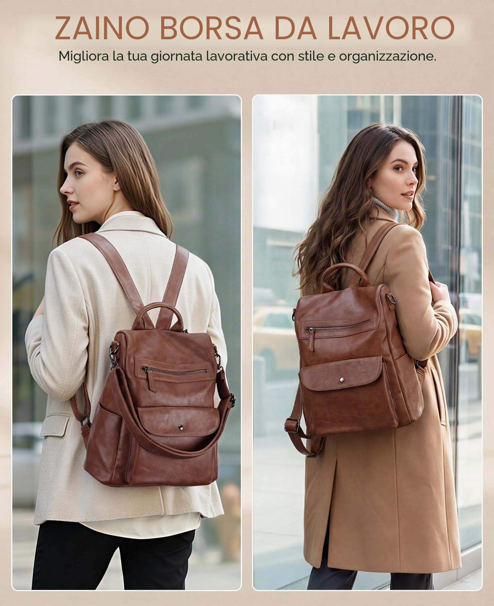 VX VONXURY Zaino Borsa da Donna, Zaino da Viaggio Antifurto in Ecopelle per Ragazze Zaino per il Lavoro Scolastico