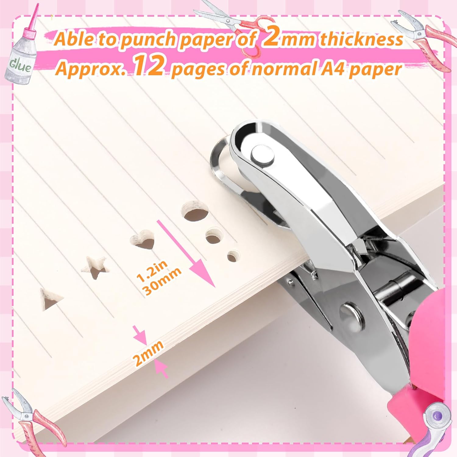 MAPVOLUT 6 Pcs Hole Punch Set for Crafts - 1/16" 1/8" 1/4" Shapes (Circle, Heart, Star, Triangle) with Soft-Grip Handles | Paper Puncher for Binders, Scrapbooking, School, Card Making