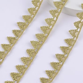 Golden Lace Trim, 10Yards Hollow Embroidered Lace Ribbon Vintage Edging Fabric Applique for DIY Lamp Costume Sewing Shade Wedding Decor
