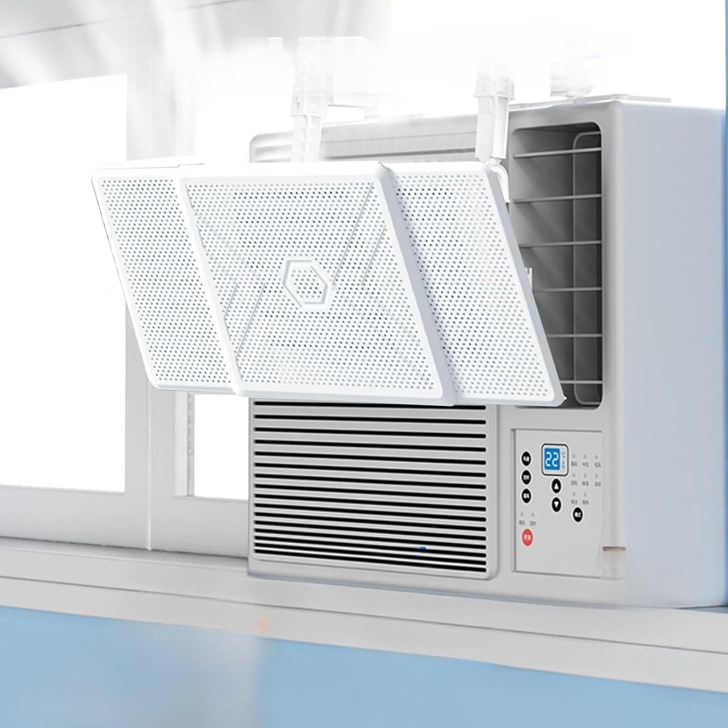 Window Air Conditioner Deflector, Universal AC Vent Baffle, 180-Degree Adjustable, 47-58cm Extendable, White