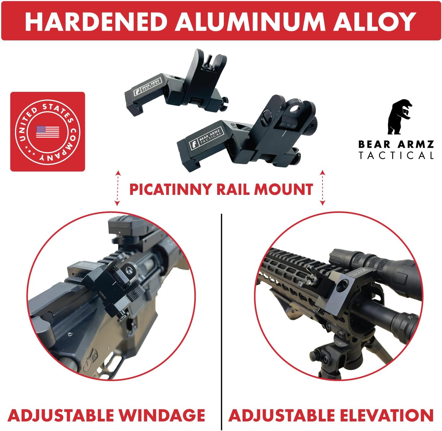 45 Degree Offset Flip Up Iron Sights | American Company | Spring Loaded | Rapid Transition Front & Rear Iron Sights | Back Up Sights | BUIS for Picatinny Rail and Weaver Rails