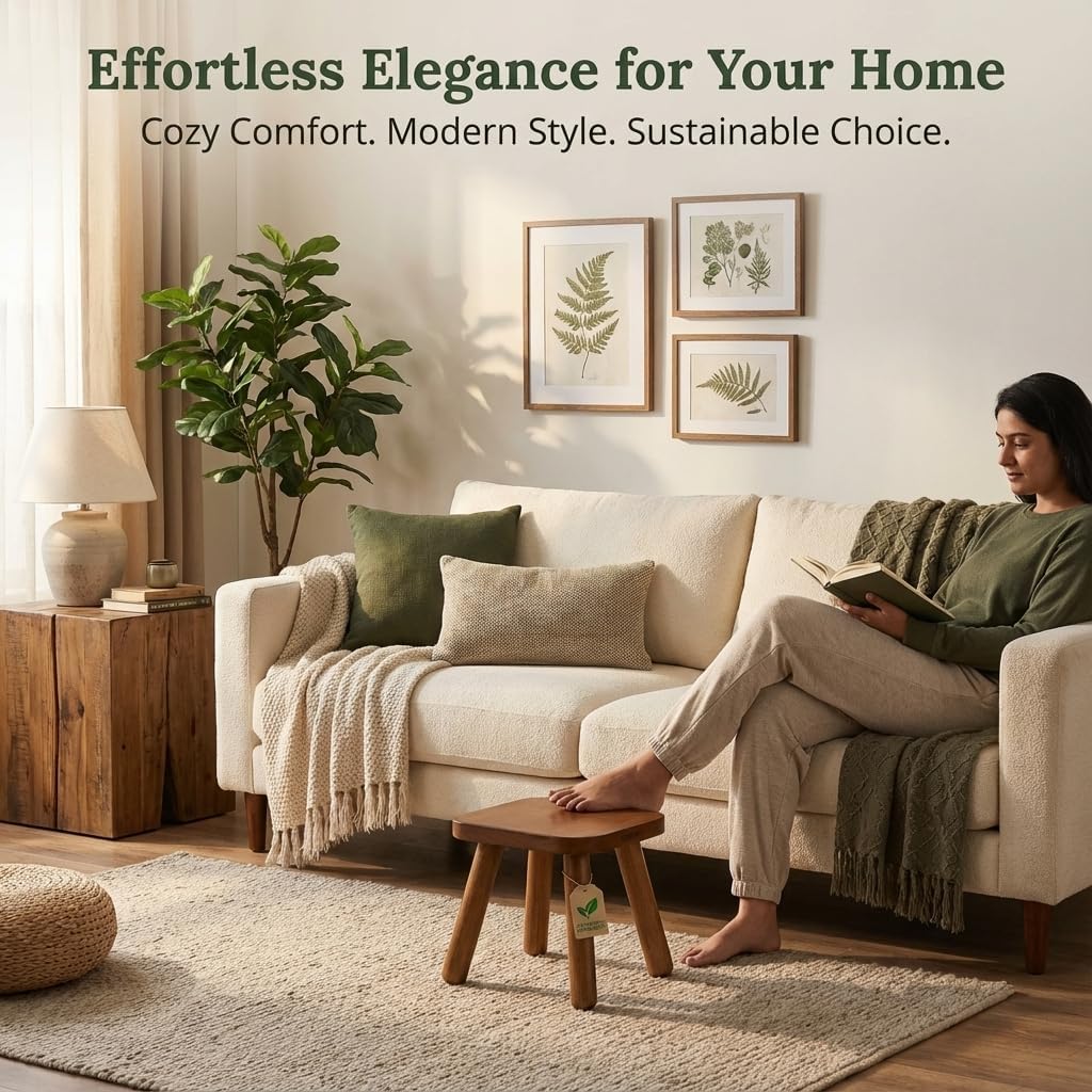 STORE INDYA Wooden Step Stool for Adults Non Slip Small Wooden Square Portable Foot Stool with Detachable Legs, Eco Friendly Mango Wood