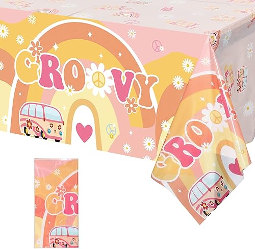 3 manteles de plástico para fiestas, diseño de flores, estilo retro, hippie, bohemio, decoración de fiesta de arcoíris, margarita, flor, disponible en Yaxa Costa Rica