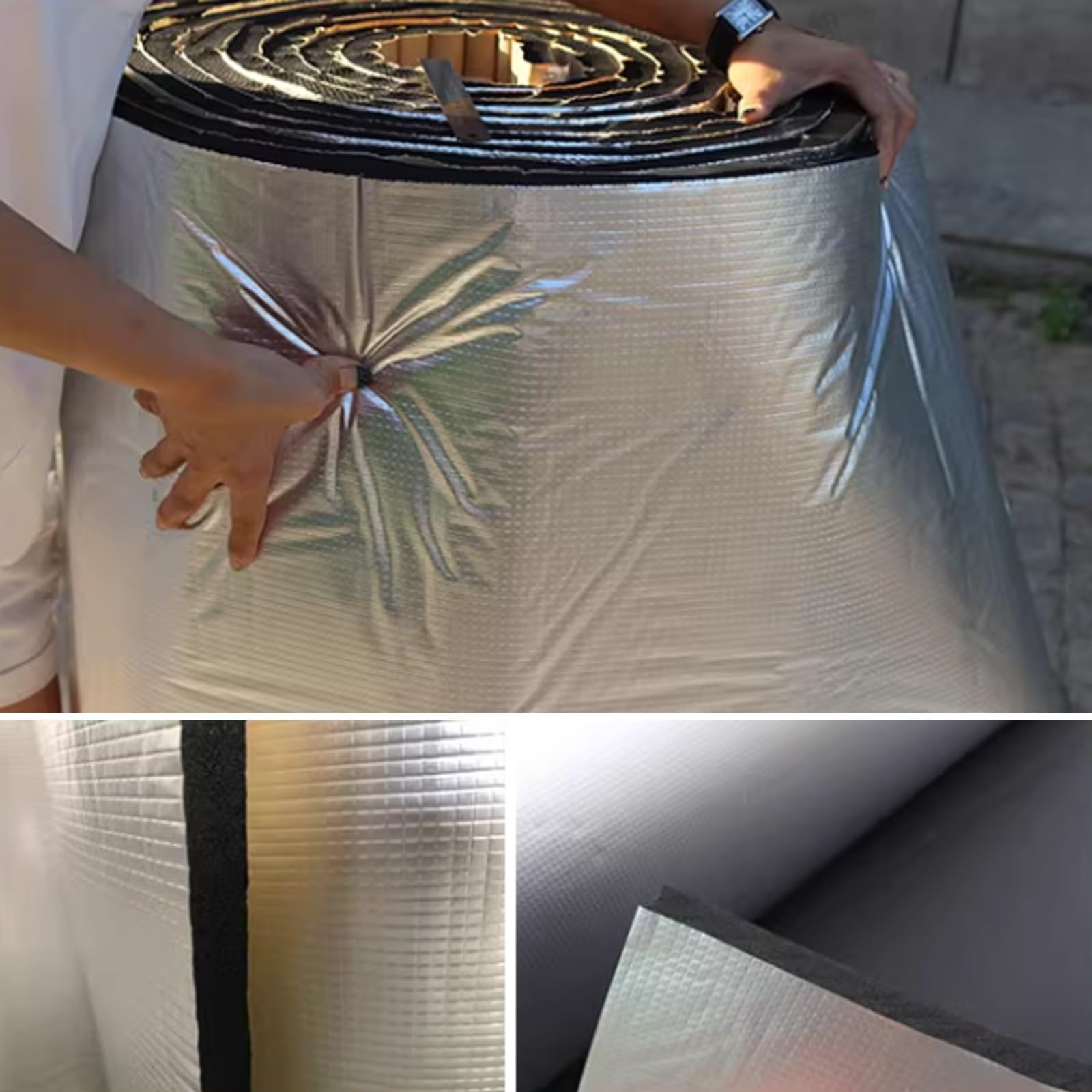Samoprzylepna odblaskowa piankowa osłona termiczna, wykończenie z folii aluminiowej, izolacja akustyczna samochodu i izolacja cieplna, pianka o zamkniętych komórkach, gumowy tłumik dźwięku