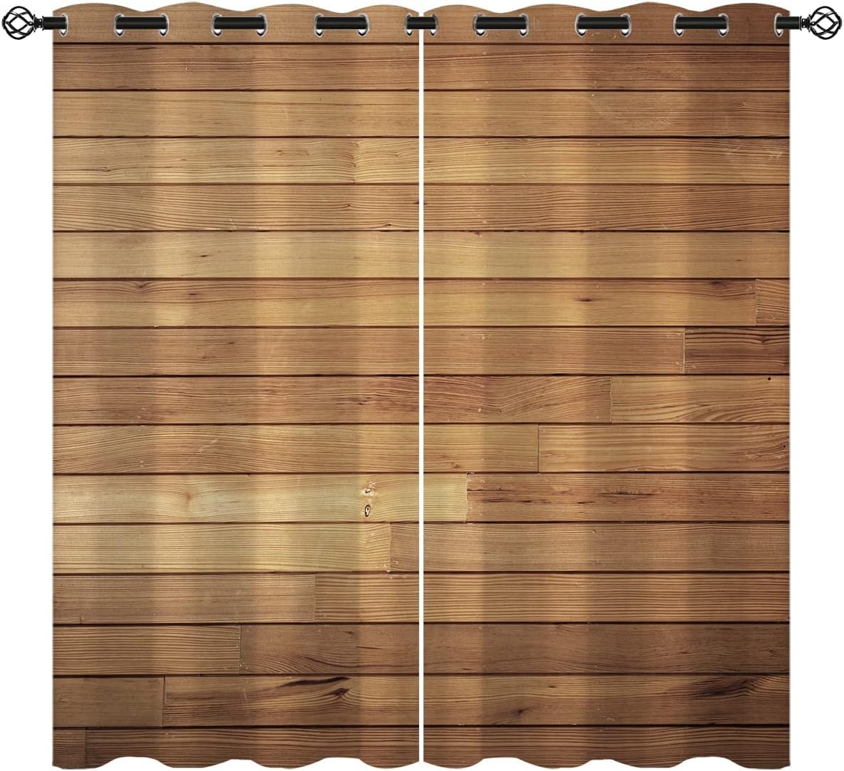 Rideau occultant pour chambre et salon décoration vintage effet bois chaleureux lot de 2
