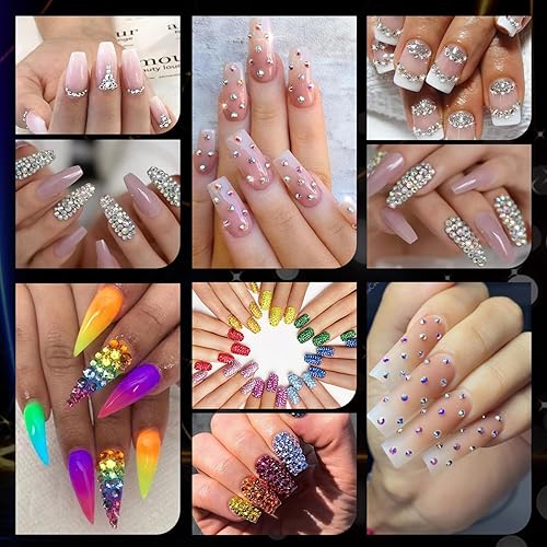 Miniatura 6 de Diamantes de imitación para uñas, kit de manicura con gel de pegamento de diamantes de imitación, piedras preciosas AB de cristal con parte trasera