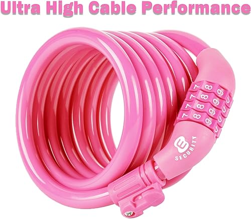 Miniatura 2 de Etronic, candado de seguridad para bicicletas M6, se enrolla solo, se puede restablecer la combinación, candado con cable, de 6 pies x 38 pulgadas