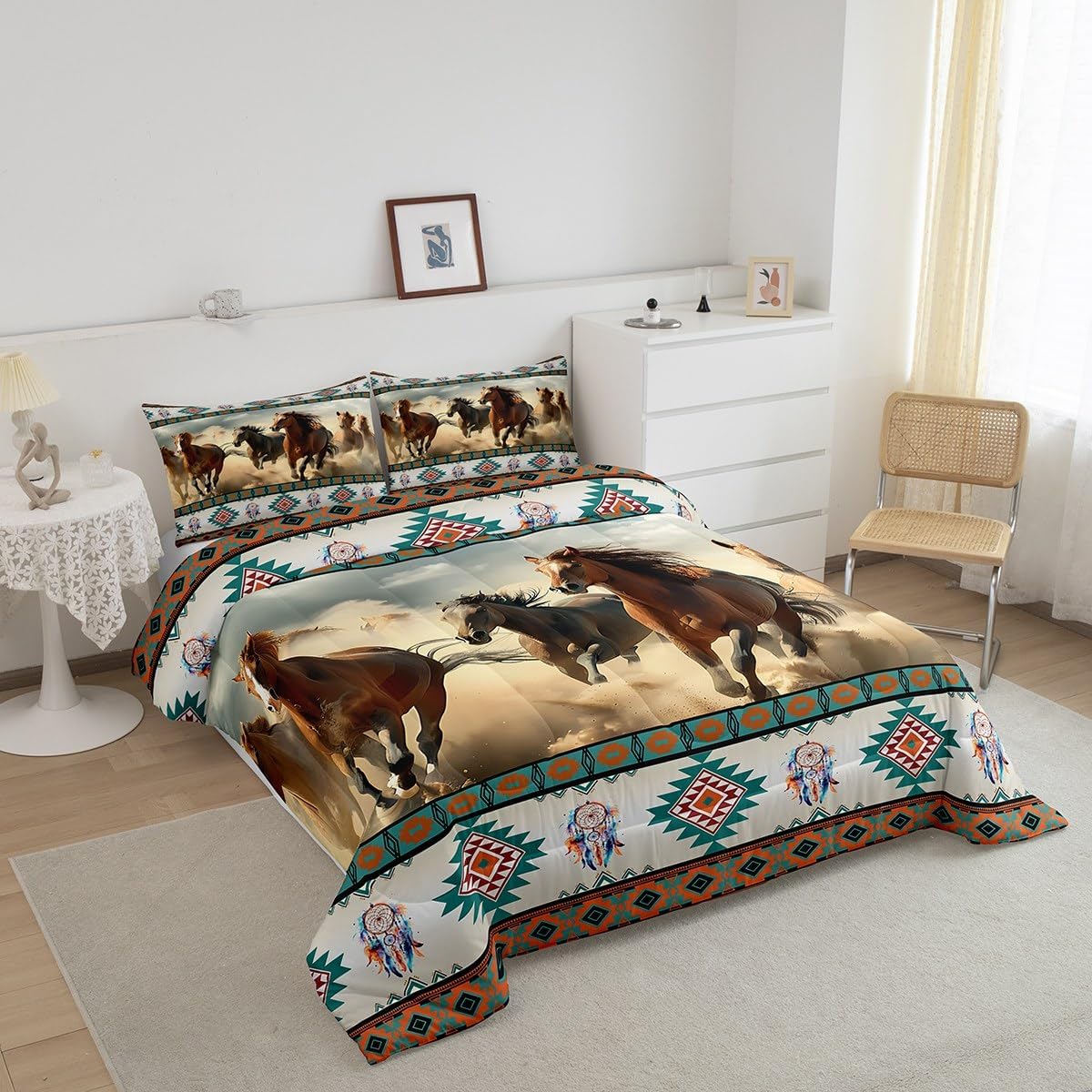Feelyou Horse Comforter Full Size for Kids, Running Horse Comforter Set Galloping Horse Bedding Set Brown Horse Duvet Set Microfiber Bed Set - Image 2
