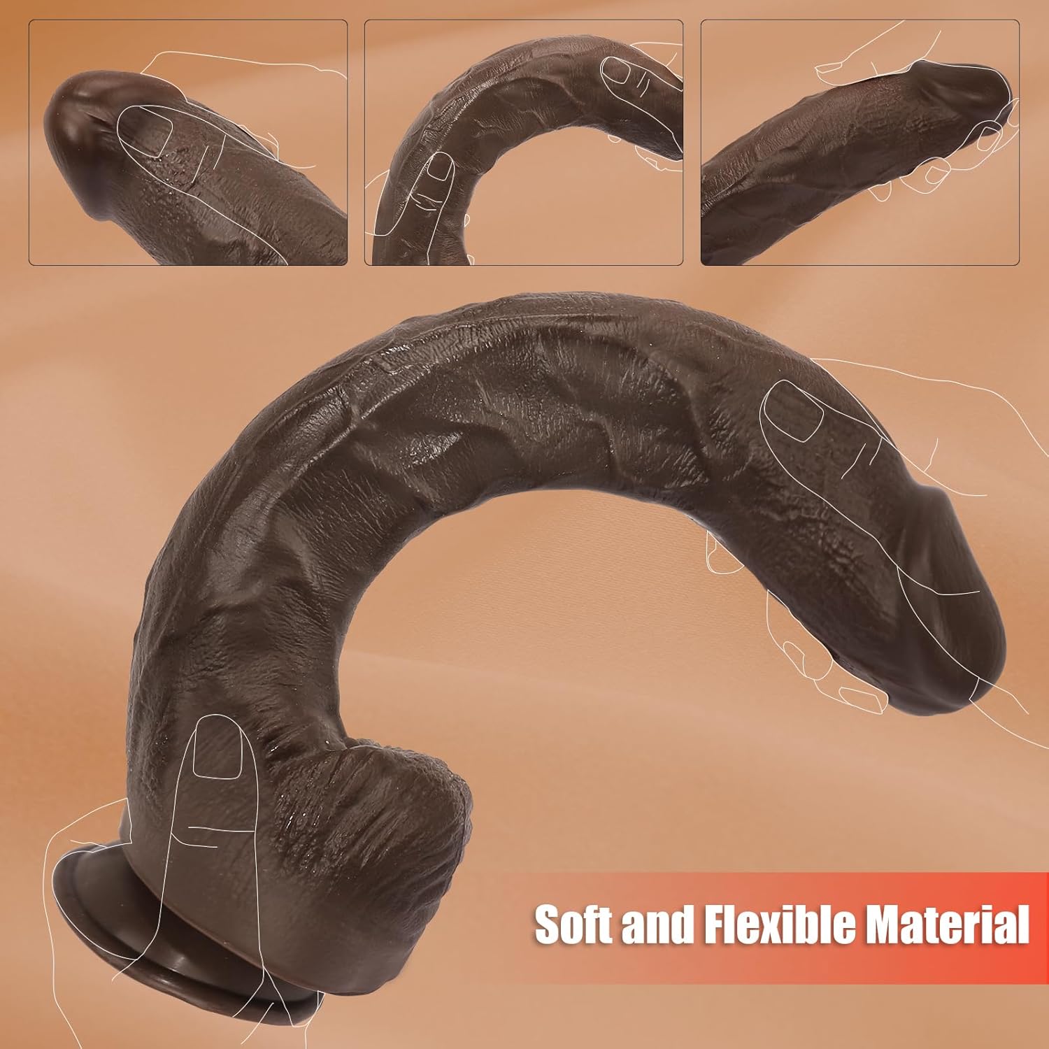 14 Inch Realistic Huge Dildo Sex Toys, Big Thick Dildos with Suction Cup for Anal G-spot Stimulate, Long Black Dildo Like Real Skin, BBC Gaint Dildos for Men Women Sexual (Black)