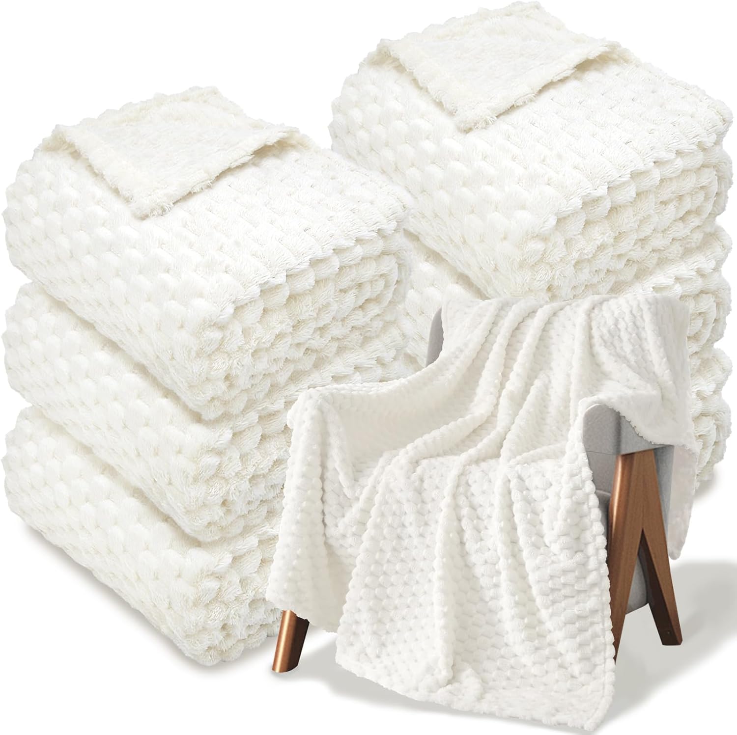 6 Pcs Fleece Throw Blanket - Turtle Velvet Jacquard Decorative Blankets 50 x 60 Inch, 240 GSM Cozy Lightweight Bed Throw for All Seasons and Valentine's Day, Donation Gifts, Beige