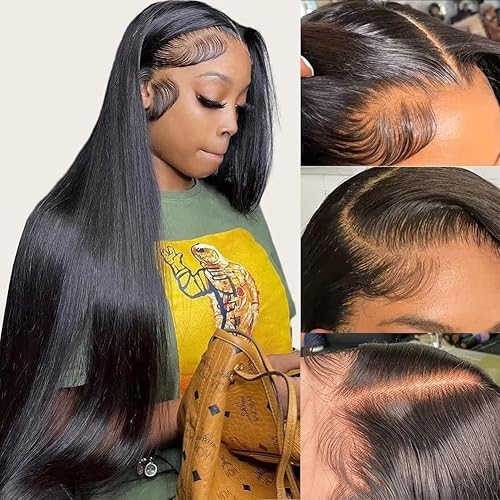 Maxine Pelucas de cabello humano virgen brasileño lacio de 26 pulgadas con encaje frontal, prearrancado de 13x4, peluca de cabello humano lacio tipo