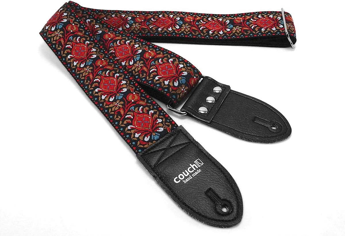 HIPPIE WEAVE 60S BOHO GUITAR STRAP WITH RECYCLED SEATBELT Made in USA by Couch Guitar Straps (Classic Red)