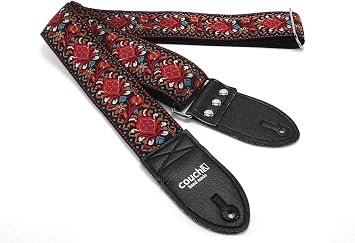 HIPPIE WEAVE 60S BOHO GUITAR STRAP WITH RECYCLED SEATBELT Made in USA by Couch Guitar Straps Classic Red