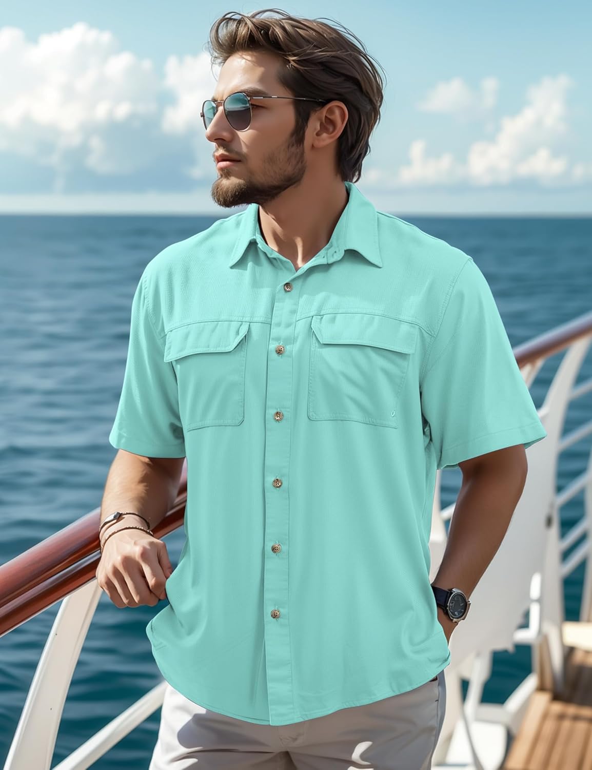 Mens Short Sleeve Sun UV Protection Shirt Cooling Quick Dry Fishing Shirts for Travel Outdoor Camping Hiking UPF 50+