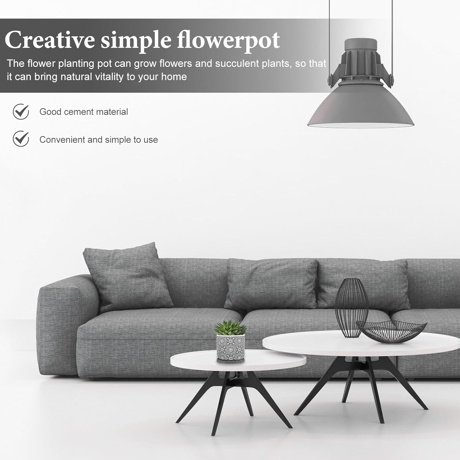 Cement Flower Pot Set with Tray, 15x15x13.5 Cm Gray Speckled Succulent Planter, Decorative Indoor Gardening Plant Container for Home and Patio