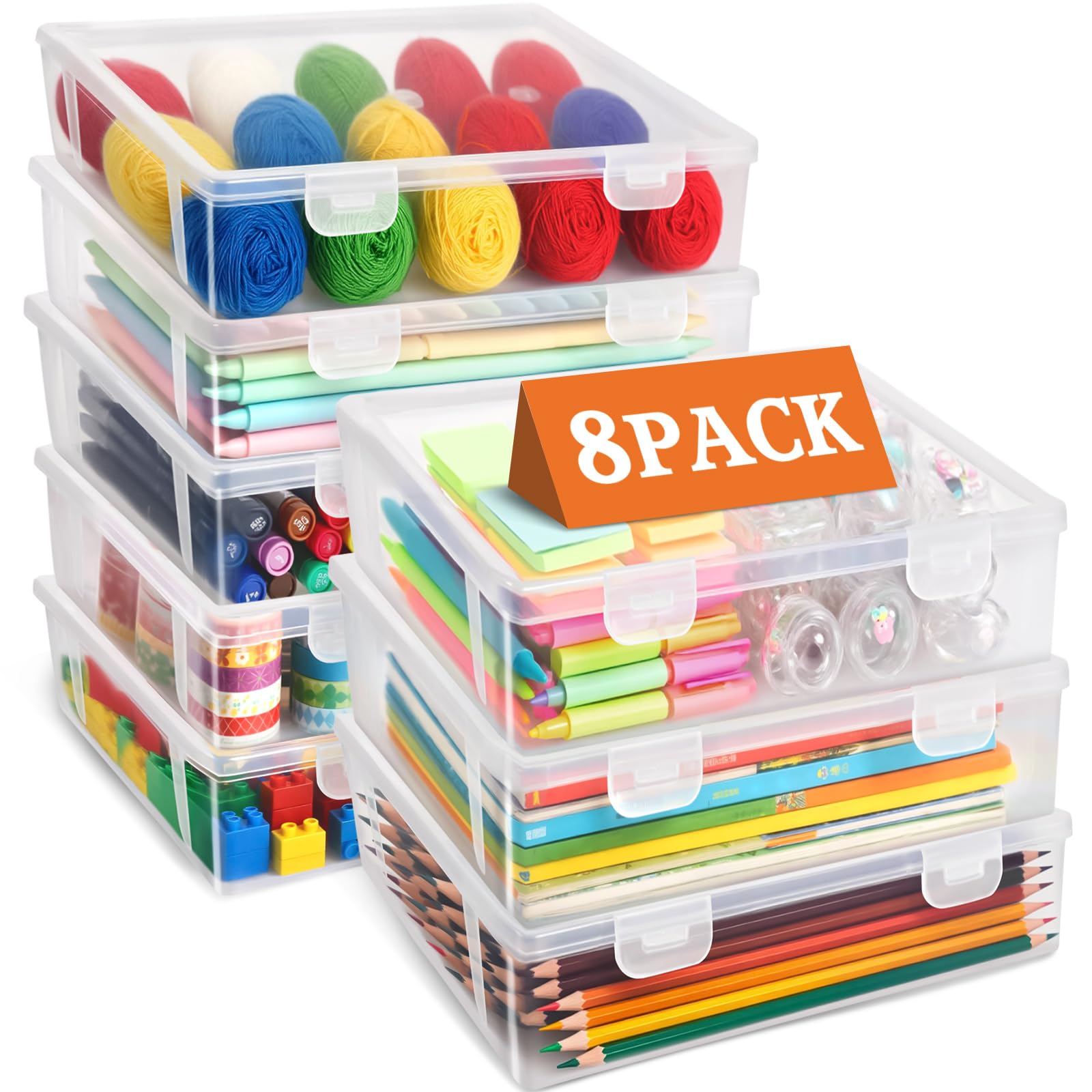 Boîtes de Rangement Pour Les Crayons, Boite Rangement Transparente Pour Crayons Avec Couvercle Imperméable, Empilable, Boite Rangement Plastique Pour Papeterie,Documents,Stylos,Photos (L)