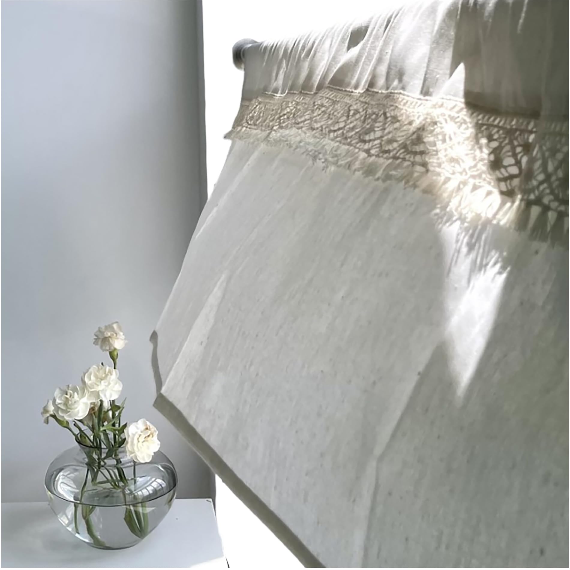 cozymomdeco Cotton Lace Tassel Kitchen Curtain Valance Curtain Kitchen Curtain Window Valance Farmhouse Home Decor 57" W x 12.6" L-1PCs