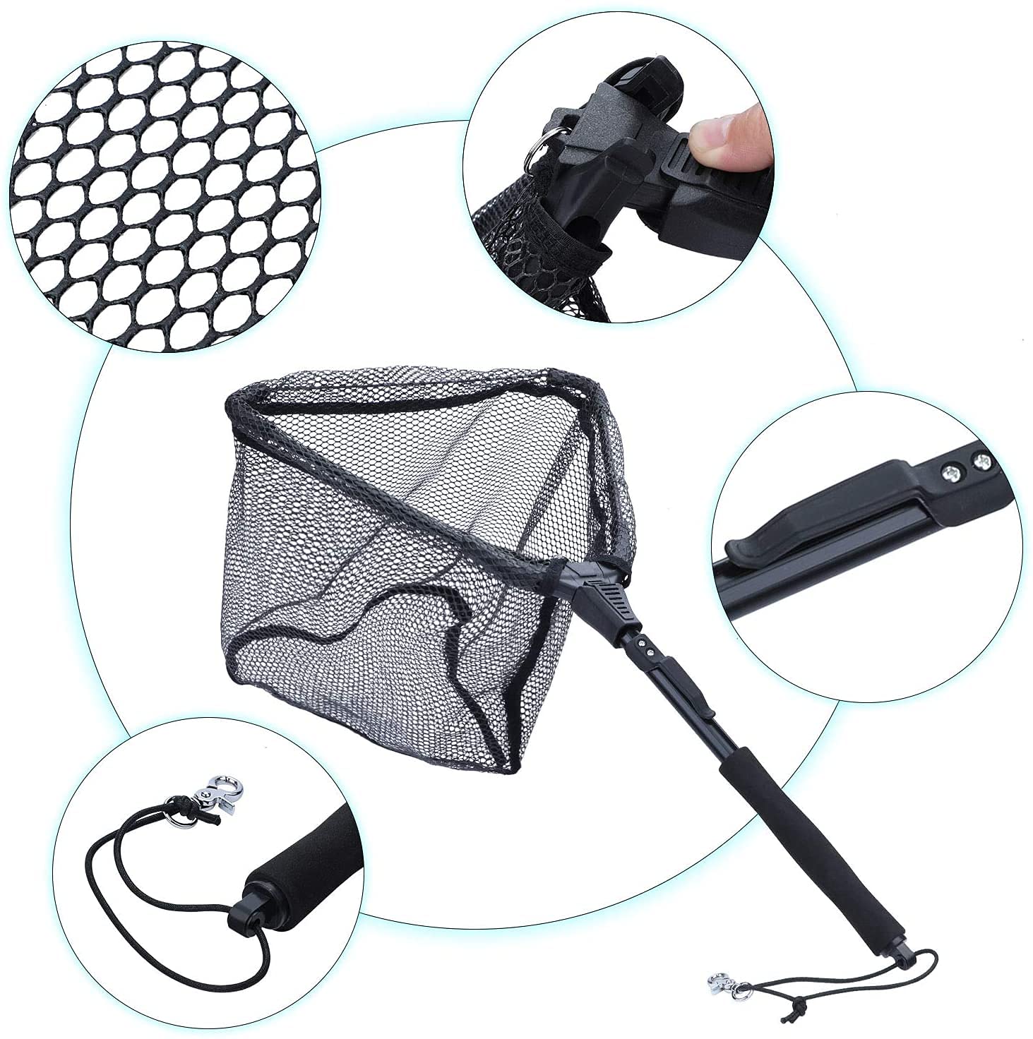 Sougayilang Épuisette De Pêche Pliable Télescopique - Maille Nylon Durable Rouge Ou Noir