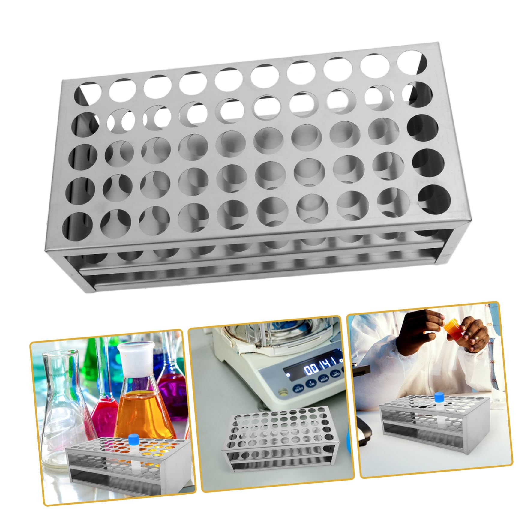 Mobestech Gradilla Para Tubos De Ensayo Soporte De Acero Inoxidable 50 Ranuras Para Diámetro ≤19mm Organizador De Laboratorio