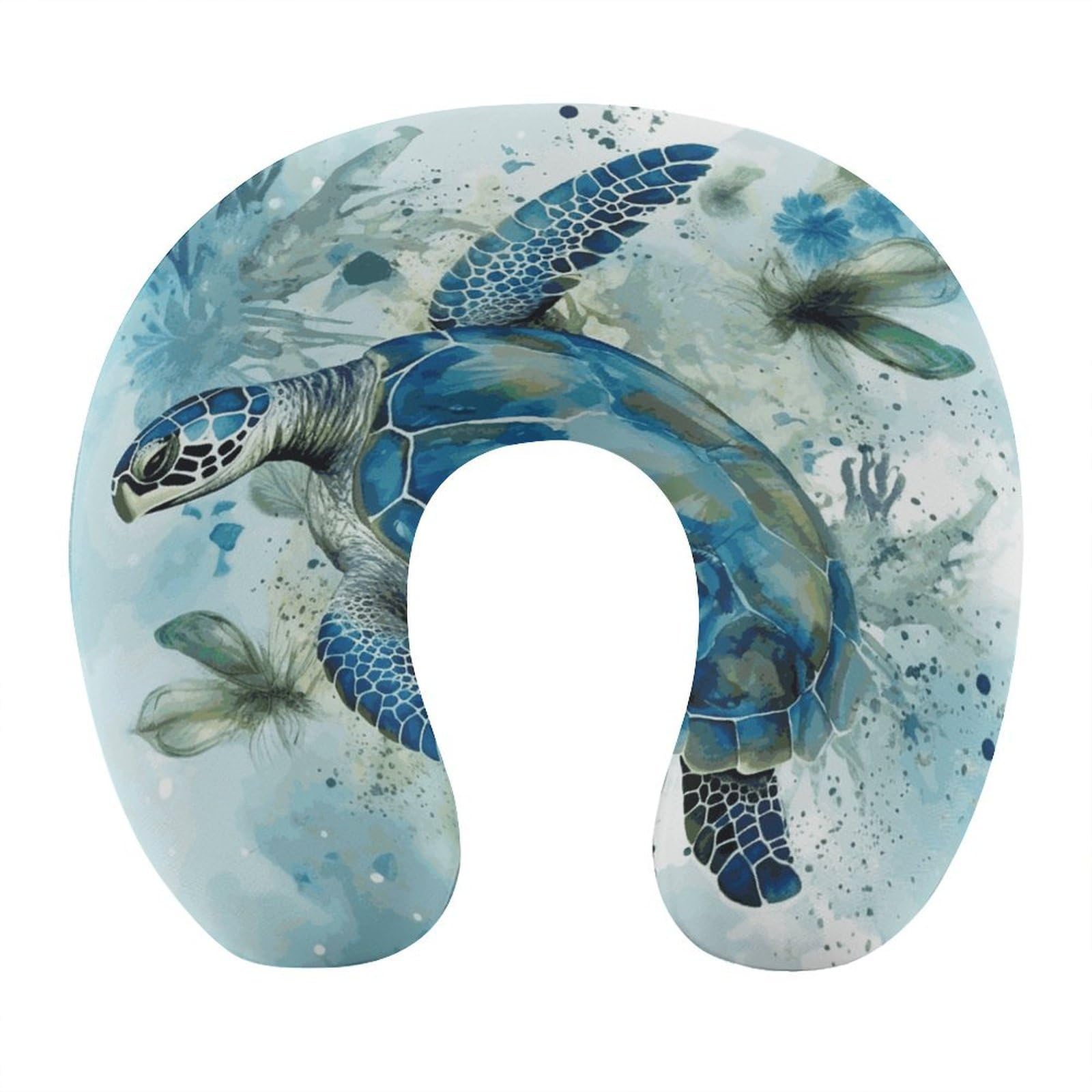 FekiLoot Sea Turtle-Blue Travel Pillow U Shaped Neck Pillow Comfortable Memory Foam Pillow Portable Soft Headrest Lightweight Neck and Head Support for Planes Trains Self-Driving Cars
