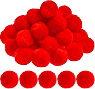 Red Pom Poms Christmas Faux Fur Pompom Ball Acrylic Large Red Pompoms Crafts Holiday Pom Balls Fluffy Plush Pompom for DIY Christmas Costume Supplies Party Decorations, 2 Inches (30 Pieces)