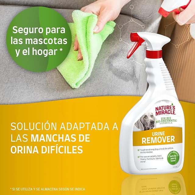 Foto 2 de 7 de Nature's Miracle Urine Remover Perro, centra en las manchas de orina, basado en aceites esenciales, 946 ml