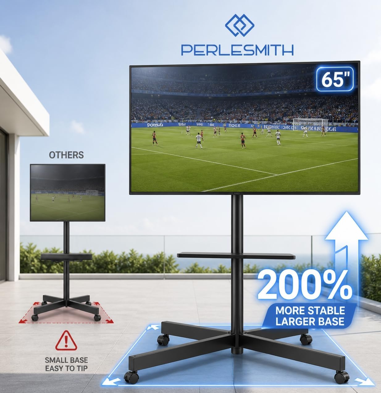 PERLESMITH Rolling TV Stand for 26-65 Inch TVs up to 88 lbs, Mobile Outdoor TV Stand with Shelf & Large Base, Tilt TV Stand with Wheels, Portable TV Cart for Bedroom, Max VESA 400x400mm, PSTVMC06B-B 4 71VMaYirPcL. AC SL1274