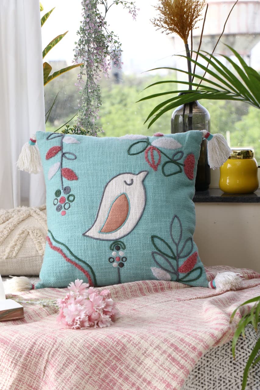 IMPEXART 16"X16" Inch Cotton Multi Colour Flower Emboridery Square for Sofa,Couch,Living Room, Bedroom Indoor,Outdoor-image-48