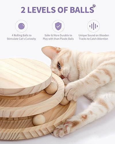 Miniatura 3 de Made4Pets - Rascador de madera para gatos con bolas interactivas y bola colgante