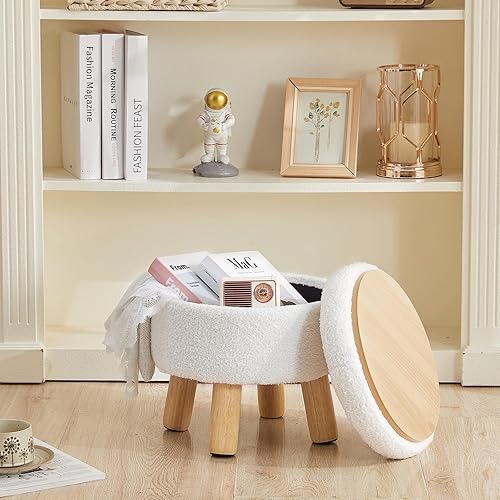 Miniatura 8 de Otomana Pequeña con Almacenamiento, Otomana de Almacenamiento Pequeña Redonda, Taburete de Pies de Sherpa con Patas, Otomanas y Reposapiés para Sala