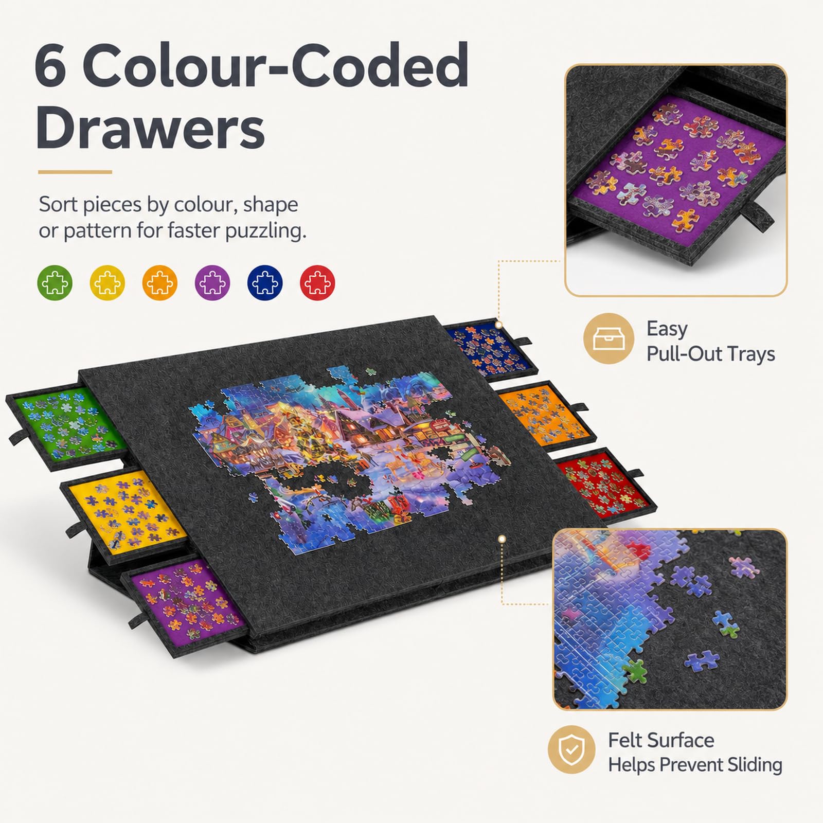Table puzzle rotative 2000 pièces avec 6 tiroirs et couvercle